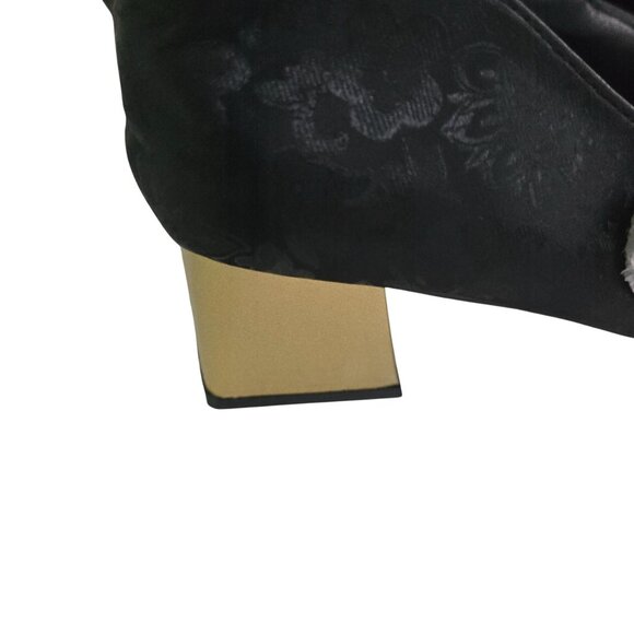 Jaquard Satin Gold Block Heel Cap Toe Pearl Detail Maryjane Shoes Size 40/9.5 - Picture 7 of 10